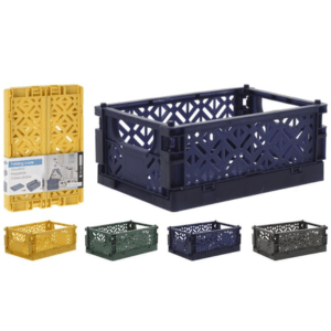 קופסאות פתרון אחסון קופסאות מתקפלות מפלסטיק בצבעים כחול, טורקיז, צהוב