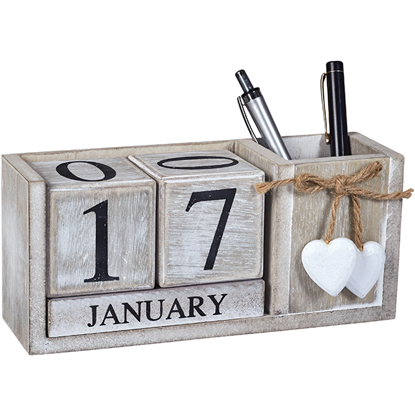 מעמד עטים ותאריכון קוביות עץ