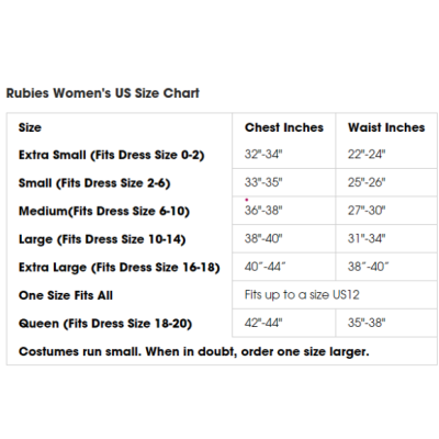 טבלת מידות תחפושת רוביס