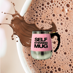 מאג תרמי מקציץ ומערבב בצבע ורוד על רקע שוקו