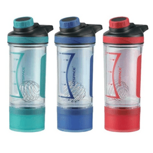 שלושה שייקרים לחלבון בצבעים כחול אדום וטורקיז נפח 500 מל