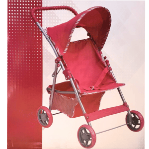 עגלה לבובה בצבע אדום, עגלת טיולון עם כיס להנחת עוד צעצועים