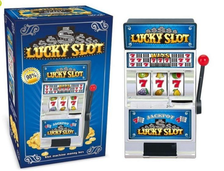 מכונת מזל שולחנית קטנה, סלוט משין, עם ידית הפעלה, בצבע כחול