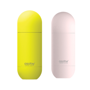 בקבוק תרמי בעיצוב מודרני של גלולה בצבע ורוד בייבי ובקבוק תרמי בעיצוב מודרני של גלולה בצבע צהוב מרקר