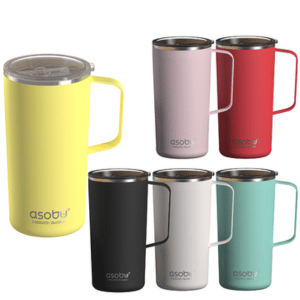 שש כוסות תרמיות מוארכות צבעוניות עם מכסה אטום