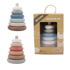 משחק התפתחותי מגדל טבעות מעץ