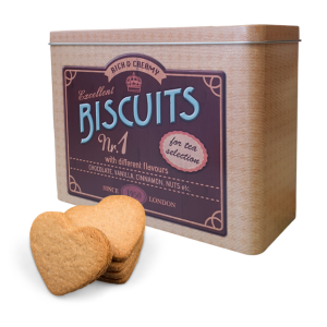 קופסת פח לאחסון עוגיות בעיצוב וינטאג'