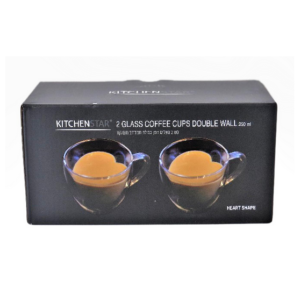 מארז סט שתי כוסות זכוכית איכותיות עם דופן כפולה - צורת לב