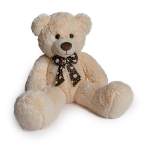 בובת דובי פרוותית בצבע בהיר עם סרט