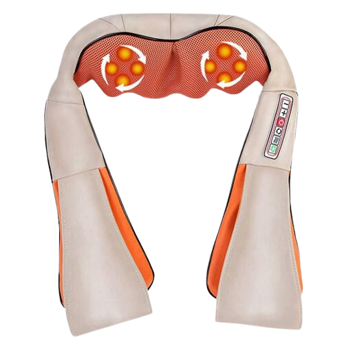 חגורת עיסוי שיאצו- מעסה מחממת. עם מקום להנחת הידיים בעת עיסוי הצוואר