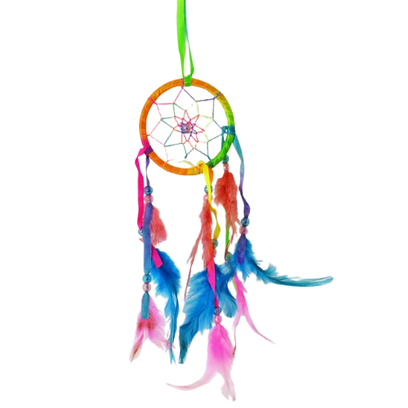 לוכד חלומות צבעוני עם נוצות - בסגנון אינדיאני מסורתי