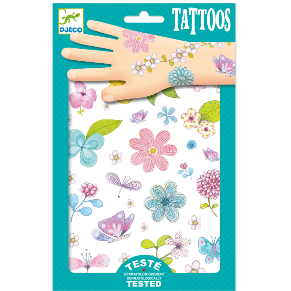 DJECO Tattoos Flowers & Butterflies - קעקועים זמניים בנושא פרחים ופרפרים