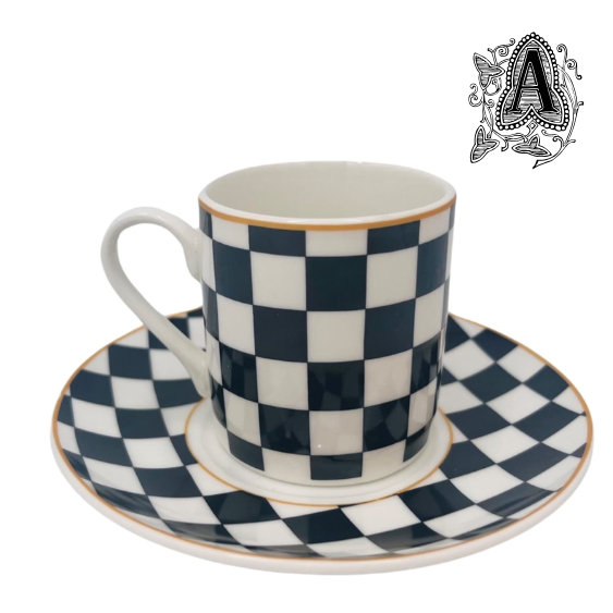 כוס אספרסו משובצת שחור לבן